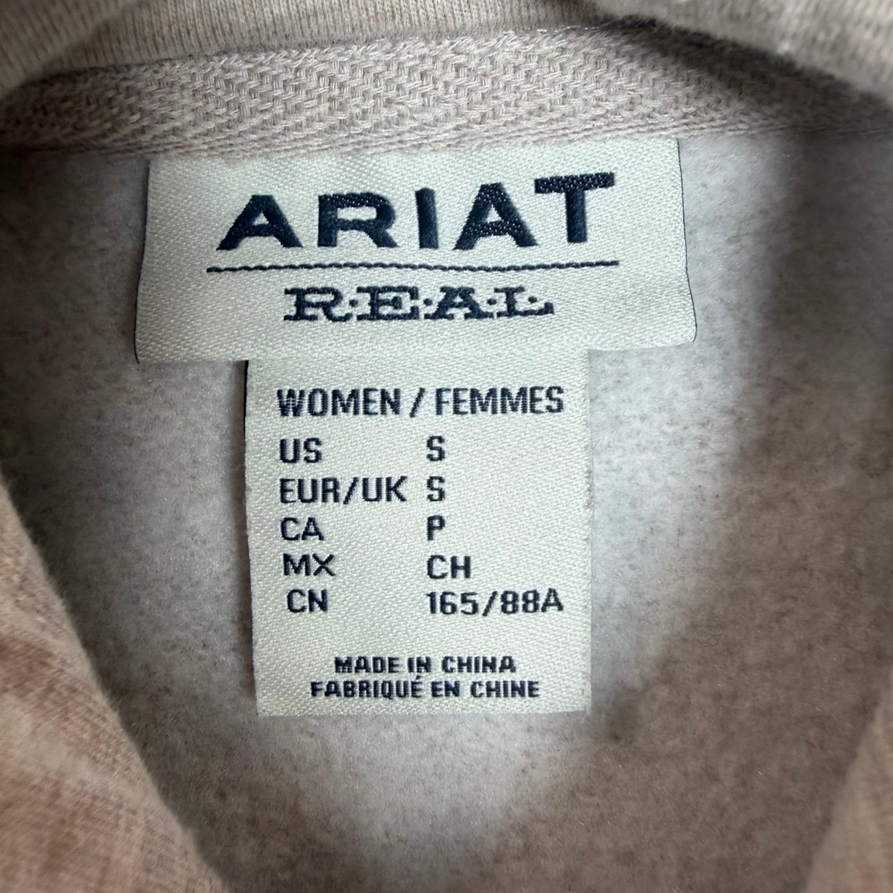 Ariat Re-AL Womens Small Buffalo Wolf Southwestern Fleece Hoodie Oatmeal Blue - Picture 8 of 12